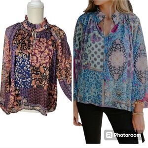 Fate mixed print long sleeve blouse Sz M